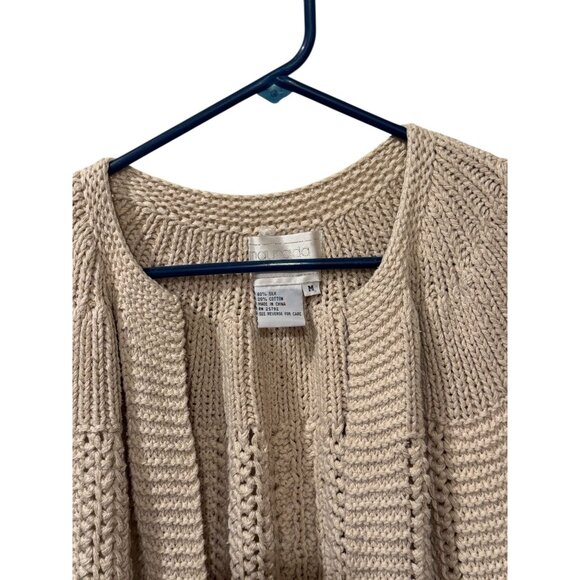 Maurada Open Front Knit Vest Tan Sleeveless Medium 80% Silk 20% Cotton Womens - Picture 2 of 5